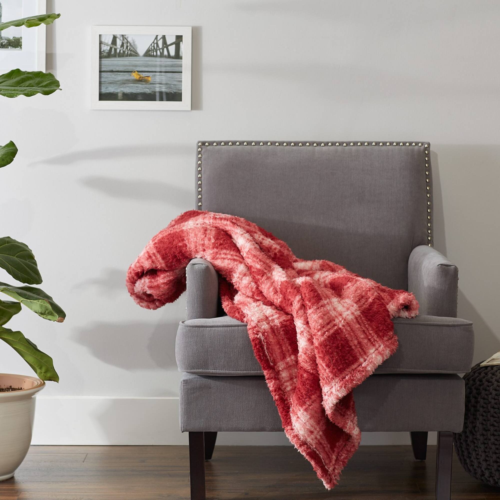 DII® Barn Red Farmhouse Plush Plaid Throw